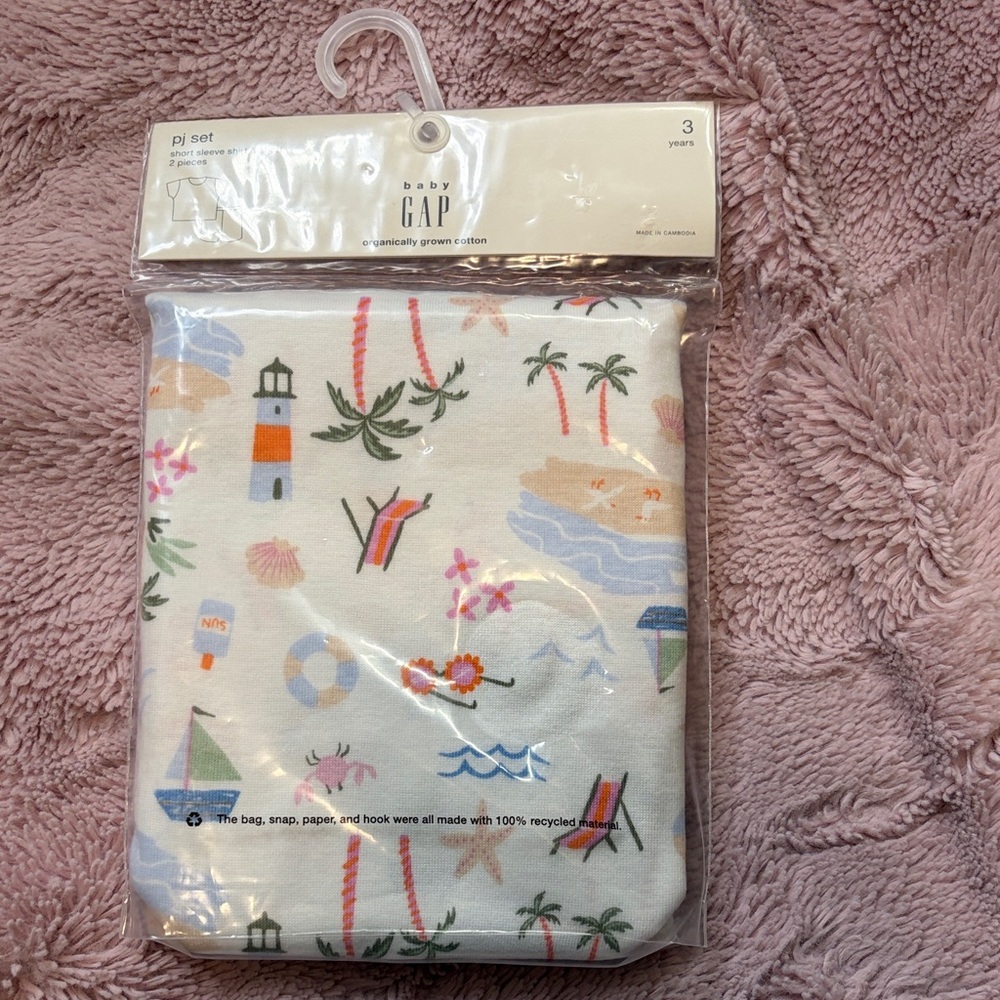 GAP Baby Beach Print Pajama Set - White with Multicolor Prints